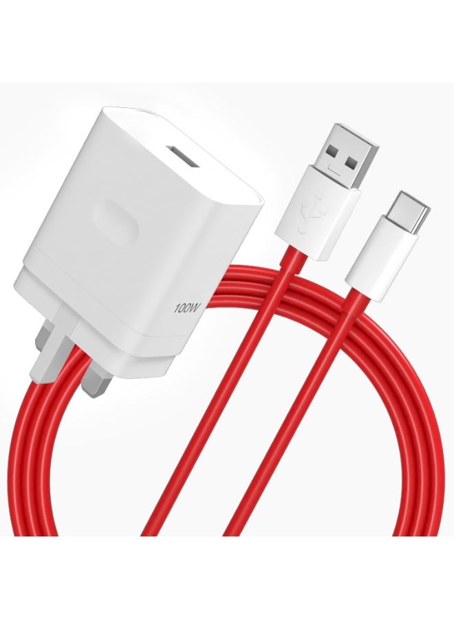 100W Warp Charger Compatible with Oneplus 15 14 13R 13 12 12R 11 10 Pro 9 Pro 10T 10R 8T 8, Dash Charge 80W Power Adapter Compatible with Oneplus/ Oppo/ Realme Fast Wall Charger Adapter with 3ft USB C Cable - Image 1